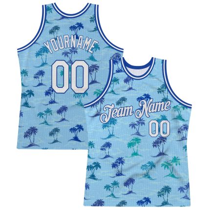 Custom Name and Number Hawaii Palm Trees Basketball Jersey - Light Blue White-Royal 3D Pattern Authentic Jersey Personalized
