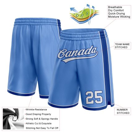 Custom Name and Number Basketball Shorts - Light Blue White-Royal Authentic Team Gear Personalized Light Blue White-Royal