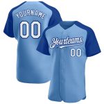 Custom Name and Number Baseball Jersey - Light Blue White-Royal Authentic Raglan Sleeves Personalized Light Blue White-Royal