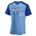 Custom Name and Number Baseball Jersey - Light Blue White-Royal Authentic Raglan Sleeves Personalized Light Blue White-Royal