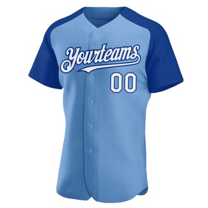 Custom Name and Number Baseball Jersey - Light Blue White-Royal Authentic Raglan Sleeves Personalized Light Blue White-Royal