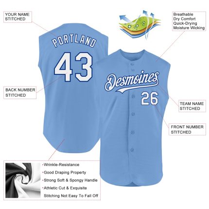 Personalized Authentic Light Blue White-Royal Sleeveless Baseball Jersey Personalized Light Blue White-Royal Authentic Sleeveless