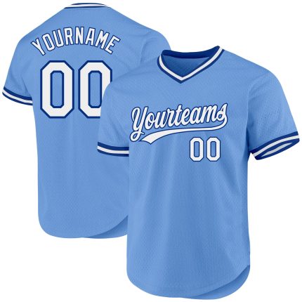 Custom Light Blue White-Royal Baseball Jersey with Name and Number - Authentic Throwback Team Style Personalized Light Blue