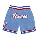 Customizable Light Blue and White Royal Basketball Shorts with Name and Number - Authentic Throwback Style Personalized Light