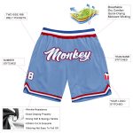 Customizable Light Blue and White Royal Basketball Shorts with Name and Number - Authentic Throwback Style Personalized Light