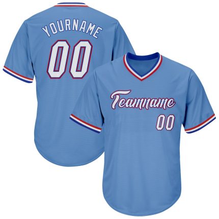 Personalized Light Blue White-Royal Baseball Jersey Shirt - Authentic Throwback Rib-Knit Design Personalized Light Blue White-Royal