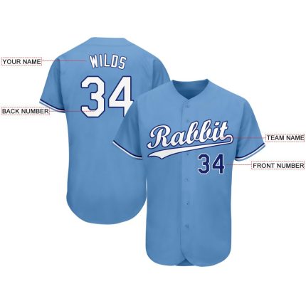 Custom Light Blue White-Royal Baseball Jersey with Personalized Name & Number - Team Apparel Personalized Light Blue White-Royal