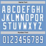 Custom light blue, white and royal hockey jersey, flat lay