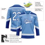 Custom Name Number Light Blue Royal Hockey Lace Neck Jersey - Personalized Team Apparel Personalized Light Blue White-Royal