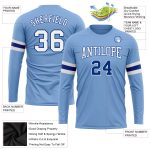 Custom Team Long Sleeve Performance T-Shirt with Name and Number - Light Blue White-Royal Personalized Light Blue White-Royal