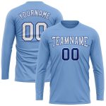 Custom Team Long Sleeve Performance T-Shirt with Name and Number - Light Blue White-Royal Personalized Light Blue White-Royal