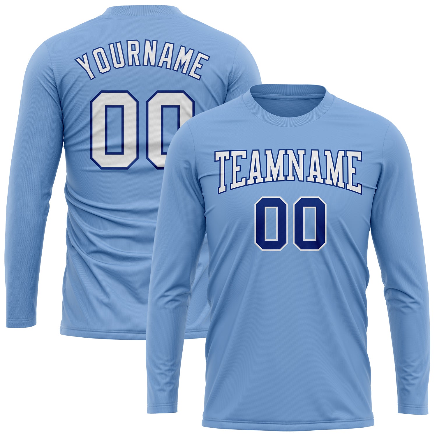 Personalized Light Blue White-Royal Long Sleeve Performance T-Shirt Team Custom Name and Number Custom Team Long Sleeve Performance T-Shirt with Name and Number - Light Blue White-Royal Personalized Light Blue White-Royal - Image 2