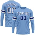 Custom Team Long Sleeve Performance T-Shirt with Name and Number - Light Blue White-Royal Personalized Light Blue White-Royal