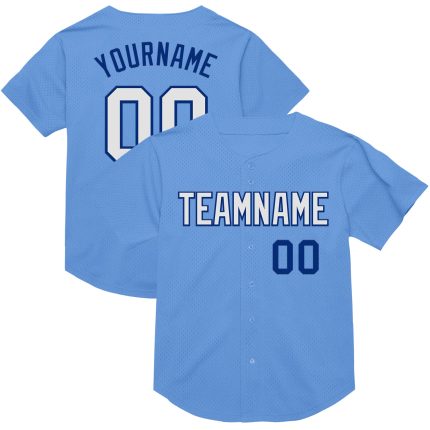 Personalized Light Blue White-Royal Authentic Baseball Jersey - Throwback Mesh Design Personalized Light Blue White-Royal
