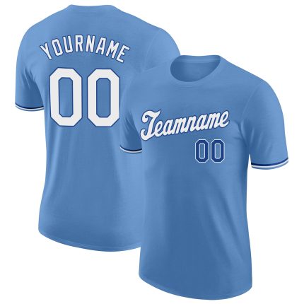 Custom Team Performance T-Shirt with Personalized Name and Number - Light Blue White-Royal Personalized Light Blue White-Royal