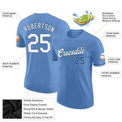 Custom Team Performance T-Shirt with Personalized Name and Number - Light Blue White-Royal Personalized Light Blue White-Royal