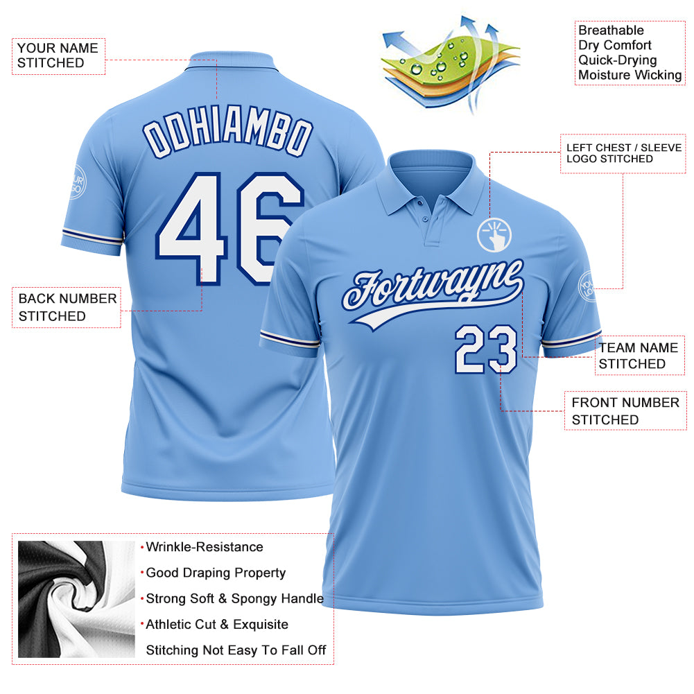 Personalized Light Blue White-Royal Performance Vapor Golf Polo Shirt Team Custom Name and Number Custom Name and Number Light Blue White-Royal Golf Polo Shirt - Performance Vapor Team Apparel Personalized Light Blue White-Royal - Image 3