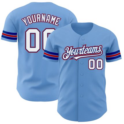 Personalized Authentic Baseball Jersey in Light Blue White and Royal Red Personalized Light Blue White Royal-Red Authentic