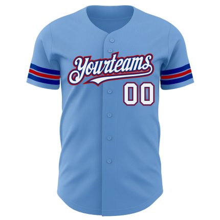 Personalized Authentic Baseball Jersey in Light Blue White and Royal Red Personalized Light Blue White Royal-Red Authentic