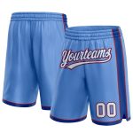 Custom Name and Number Authentic Basketball Shorts - Light Blue with White and Royal Red Personalized Light Blue White Royal-Red