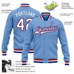 Custom Team Bomber Jacket with Name and Number - Light Blue White Royal-Red Full-Snap Varsity Letterman Jacket Personalized
