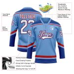 Custom Name Number Hockey Jersey Light Blue White Royal Red Lace Neck - Personalized Team Apparel Personalized Light Blue