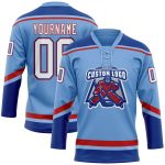 Custom Name Number Hockey Jersey Light Blue White Royal Red Lace Neck - Personalized Team Apparel Personalized Light Blue