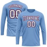 Custom Team Performance T-Shirt with Name and Number - Light Blue White Royal-Red Long Sleeve Personalized Light Blue White