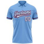 Custom Performance Vapor Golf Polo Shirt with Personalized Name and Number in Light Blue, White, and Royal Red Personalized