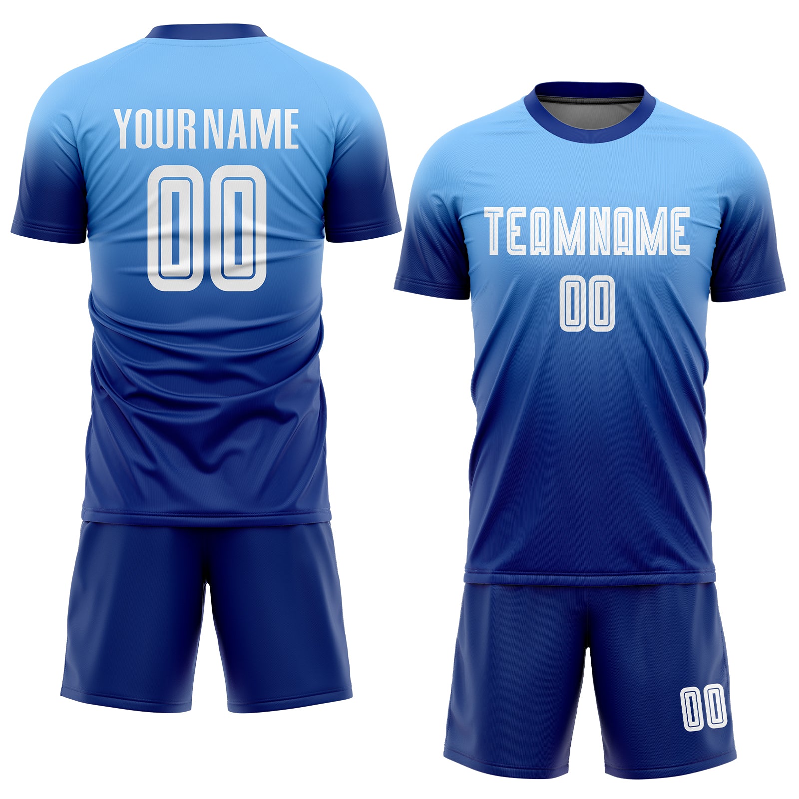 Custom Soccer Jersey with Personalized Name & Number - Light Blue White Royal Fade Design Personalized Light Blue White-Royal