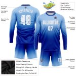 Custom Name and Number Soccer Uniform Jersey - Personalized Light Blue White-Royal Sublimation Long Sleeve Fade Fashion Personalized