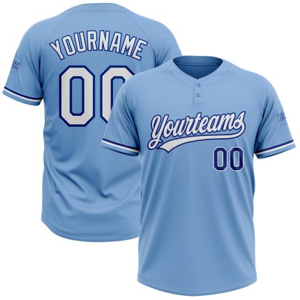 Custom Name and Number Unisex Softball Jersey - Light Blue White-Royal Two-Button Design Personalized Light Blue White-Royal