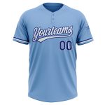 Custom Name and Number Unisex Softball Jersey - Light Blue White-Royal Two-Button Design Personalized Light Blue White-Royal