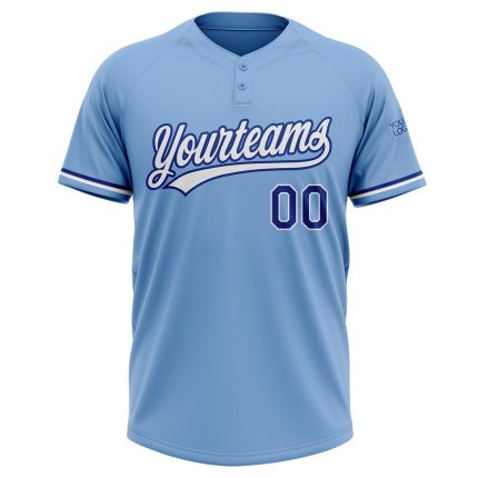 Custom Name and Number Unisex Softball Jersey - Light Blue White-Royal Two-Button Design Personalized Light Blue White-Royal