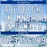 Custom Name & Number Light Blue White-Royal Winter Landscape 3D Pattern Bomber Varsity Letterman Jacket with Snowy Trees