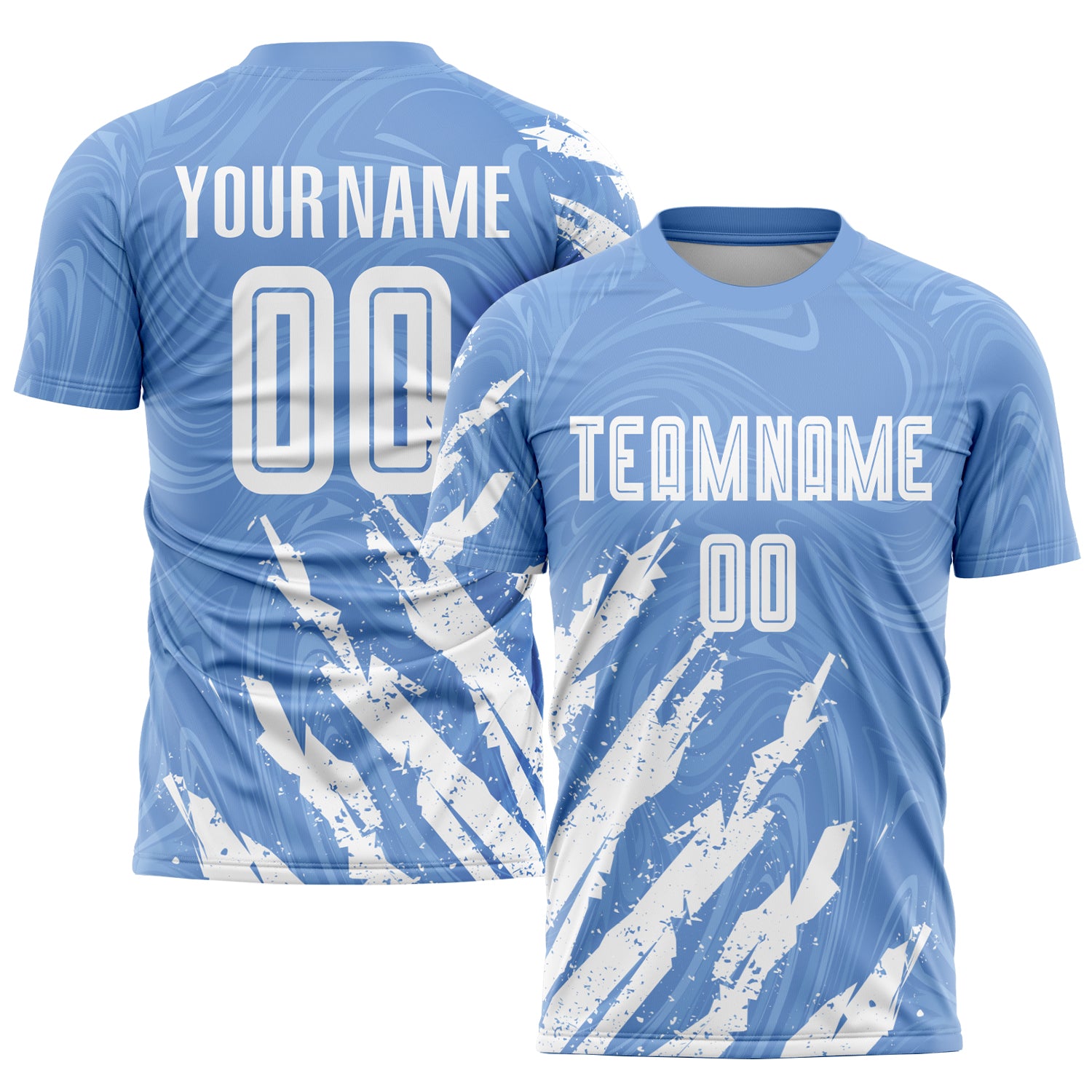 Personalized Light Blue White Sublimation Soccer Jersey for Adults & Kids Personalized Light Blue White Sublimation Soccer