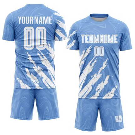 Personalized Light Blue White Sublimation Soccer Jersey for Adults & Kids Personalized Light Blue White Sublimation Soccer