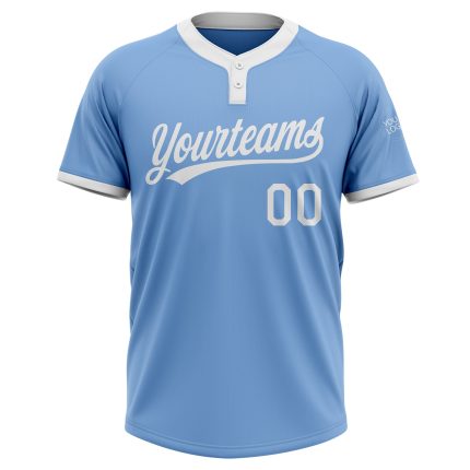 Custom Name and Number Light Blue White Unisex Softball Jersey - Personalized Two-Button Team Gear Personalized Light Blue