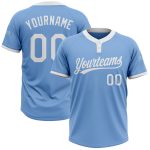 Custom Name and Number Light Blue White Unisex Softball Jersey - Personalized Two-Button Team Gear Personalized Light Blue
