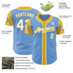 Custom Baseball Jersey with Personalized Name and Number in Light Blue White Yellow, Authentic Team Design, 3 Colors Available