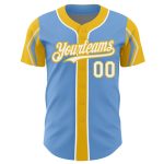 Custom Baseball Jersey with Personalized Name and Number in Light Blue White Yellow, Authentic Team Design, 3 Colors Available