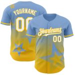 Customizable Twinkle Star Gradient Baseball Jersey - Light Blue White Yellow 3D Pattern Design with Name and Number Personalized
