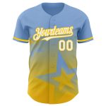 Customizable Twinkle Star Gradient Baseball Jersey - Light Blue White Yellow 3D Pattern Design with Name and Number Personalized