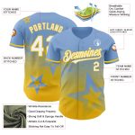 Customizable Twinkle Star Gradient Baseball Jersey - Light Blue White Yellow 3D Pattern Design with Name and Number Personalized
