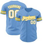 Custom Team Baseball Jersey - Personalized Light Blue Yellow Authentic with Name & Number Personalized Light Blue White-Yellow