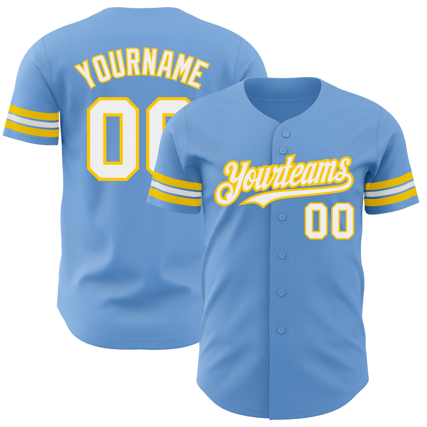Custom Team Baseball Jersey - Personalized Light Blue Yellow Authentic with Name & Number Personalized Light Blue White-Yellow