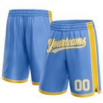 Custom Team Basketball Shorts with Personalized Name & Number - Light Blue White-Yellow Authentic Design Personalized Light