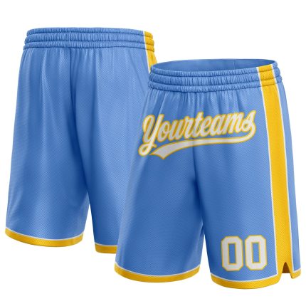 Custom Team Basketball Shorts with Personalized Name & Number - Light Blue White-Yellow Authentic Design Personalized Light