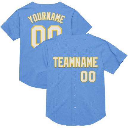 Personalized Light Blue Yellow White Mesh Baseball Jersey - Authentic Throwback Design Personalized Light Blue White-Yellow