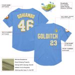 Personalized Light Blue Yellow White Mesh Baseball Jersey - Authentic Throwback Design Personalized Light Blue White-Yellow